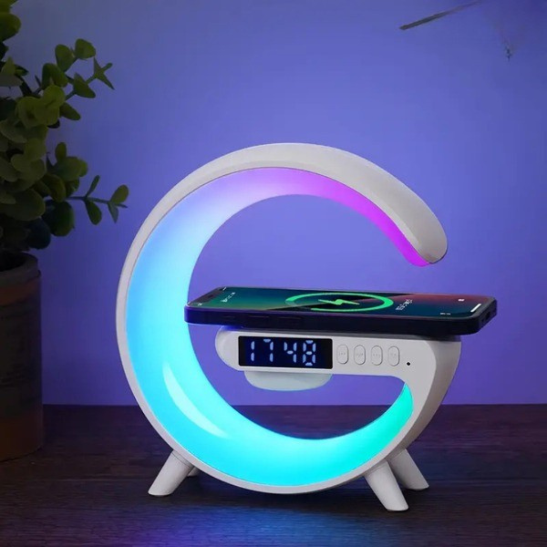 SoundGlow™ | Soluppgångsvakningslampa, Bluetooth-högtalare, trådlös laddare, stämningsbelysning!