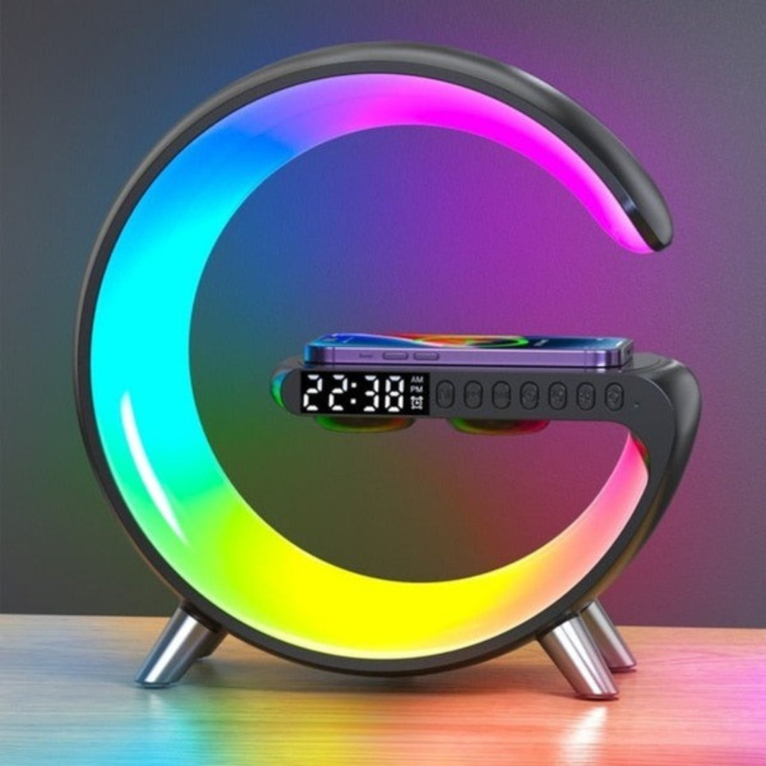 SoundGlow™ | Soluppgångsvakningslampa, Bluetooth-högtalare, trådlös laddare, stämningsbelysning!