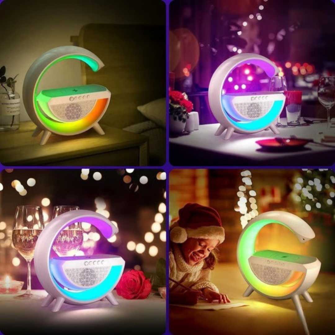 SoundGlow™ | Soluppgångsvakningslampa, Bluetooth-högtalare, trådlös laddare, stämningsbelysning!