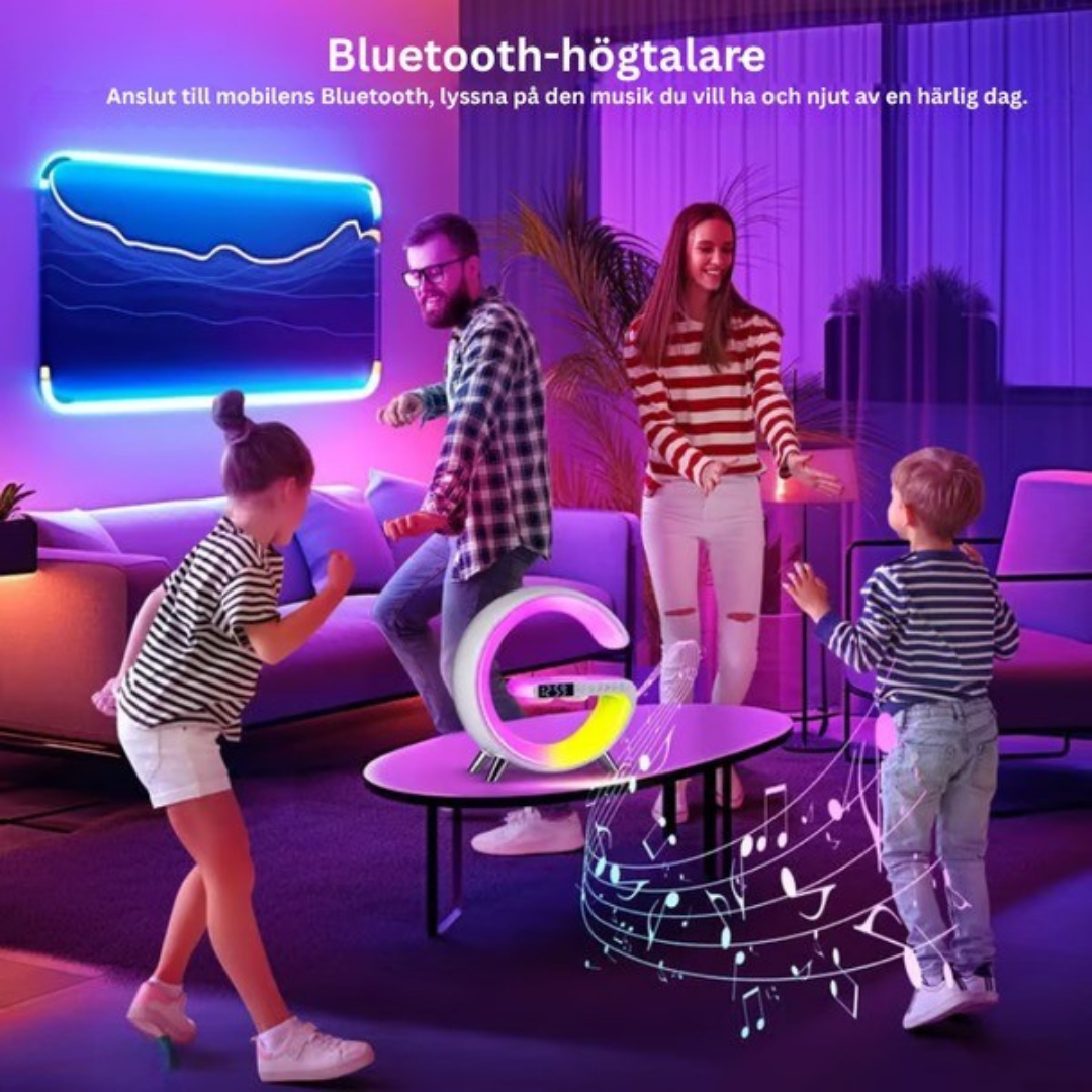 SoundGlow™ | Soluppgångsvakningslampa, Bluetooth-högtalare, trådlös laddare, stämningsbelysning!