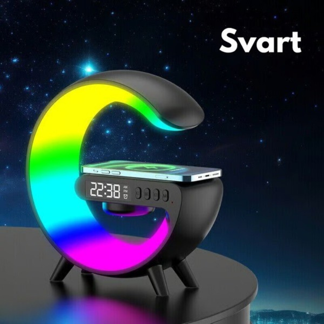 SoundGlow™ | Soluppgångsvakningslampa, Bluetooth-högtalare, trådlös laddare, stämningsbelysning!