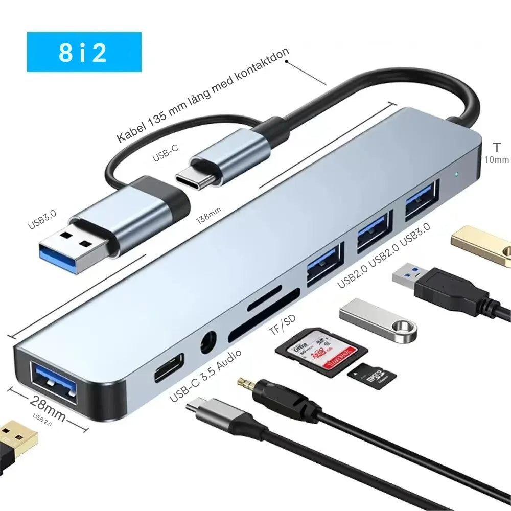 ConnectAll™ | 8-i-2 USB-hub för alla enheter