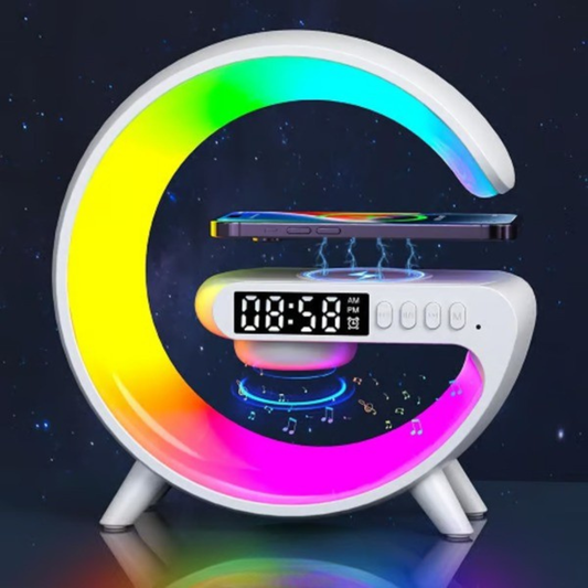 SoundGlow™ | Soluppgångsvakningslampa, Bluetooth-högtalare, trådlös laddare, stämningsbelysning!