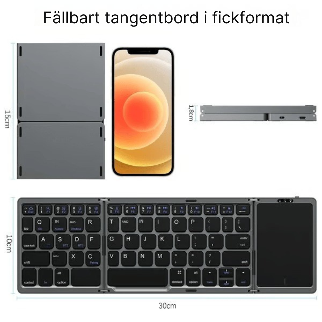 ThreeFold™ | Allt i ett vikbart tangentbord med touchpad.