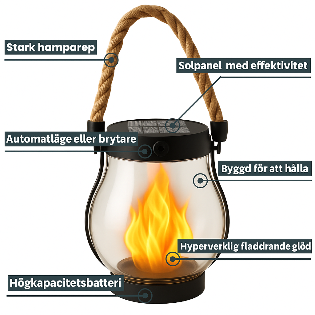 SolarFlamma™ | Magisk eldkänsla utan risk och utan sladdar